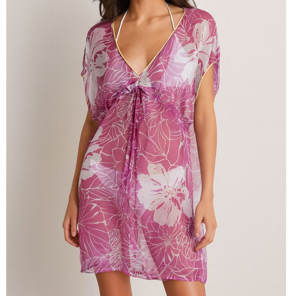 Urban Outfitters Kimchi Blue Silk Flowy Sheer Purple Floral Swim Cover-Up Size M